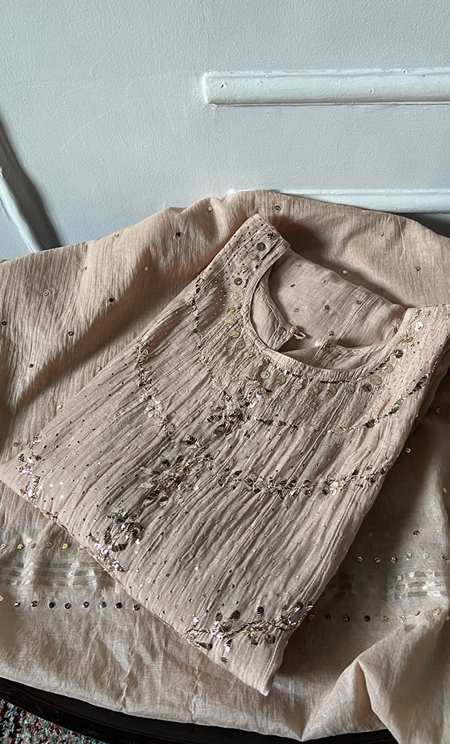 Women's Lakhnavi Handcrafted Mul Chanderi Semi - Stitched Anarkali And Dupatta Set - HONC0339439