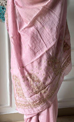 将图像加载到图库查看器中， Women&#39;s Lakhnavi Handcrafted Mul Chanderi Chikankari Saree - HONC0312049
