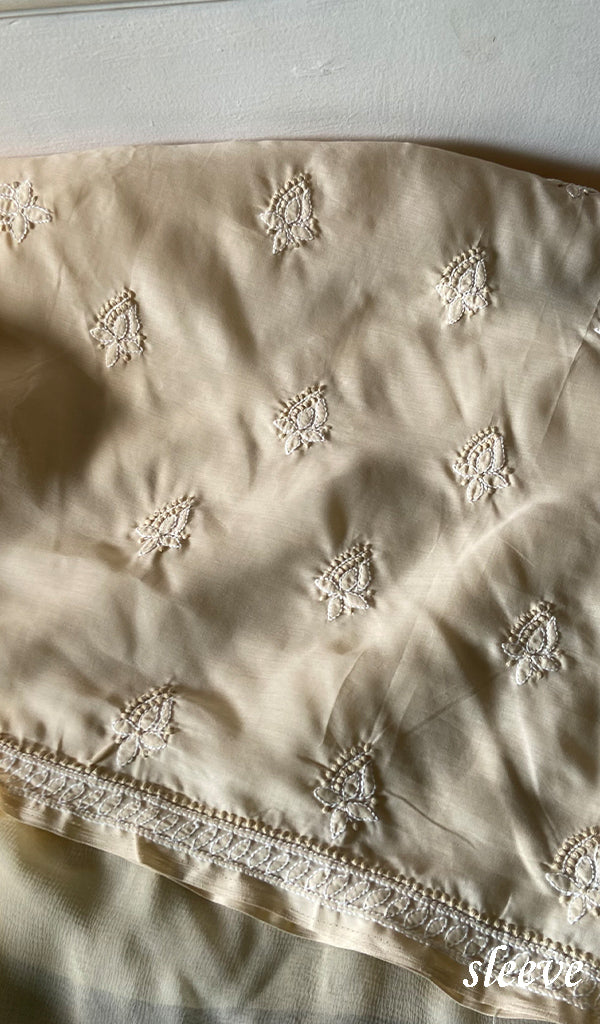 Women's Lakhnavi Handcrafted Cotton Unstitched Chikankari Suit Material - HONC0365119