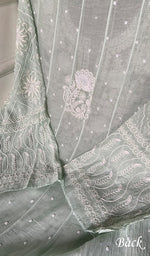 Load image into Gallery viewer, Basma Women's Lucknowi Handcrafted Mul Chanderi Semi - stitched Chikankari Anarkali Full Set - HONC0355636