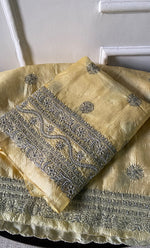 Load image into Gallery viewer, Women's Lakhnavi Handcrafted Tussar Silk Chikankari Kurta And Dupatta Set - HONC0314560