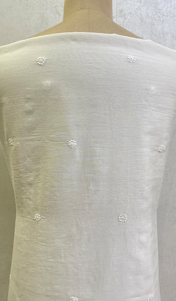 Lucknowi Handcrafted Chanderi Silk Chikankari Unstitched Men's Kurta Fabric - HONC0112111