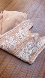 Load image into Gallery viewer, Fariah Women&#39;s Lucknowi Handcrafted Mul Chanderi Chikankari Kurti - HONC0243550
