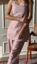 Load image into Gallery viewer, Amreena Women's Lakhnavi Handcrafted Chanderi Silk Chikankari Top And Pant Set - HONC0344948
