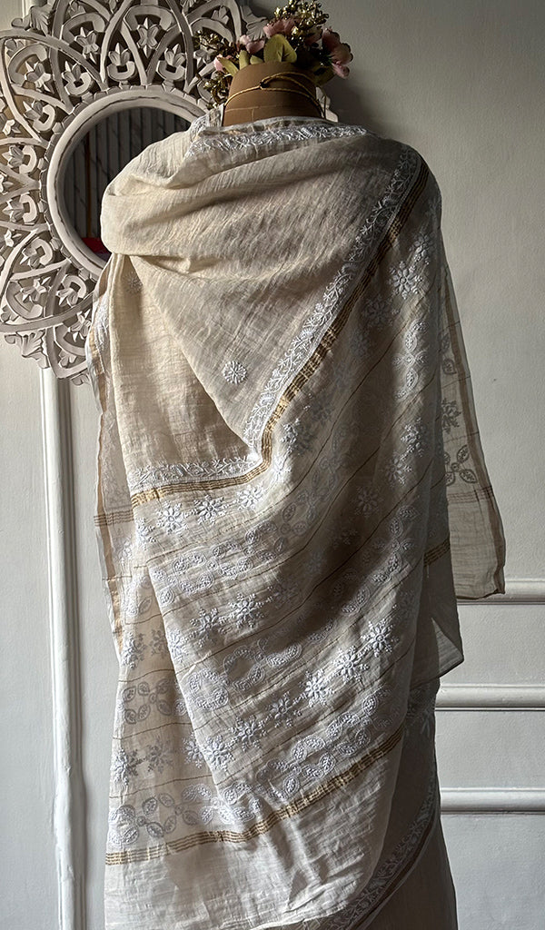 Women's Lakhnavi Handcrafted Tissue Chanderi Chikankari Saree - HONC0350401
