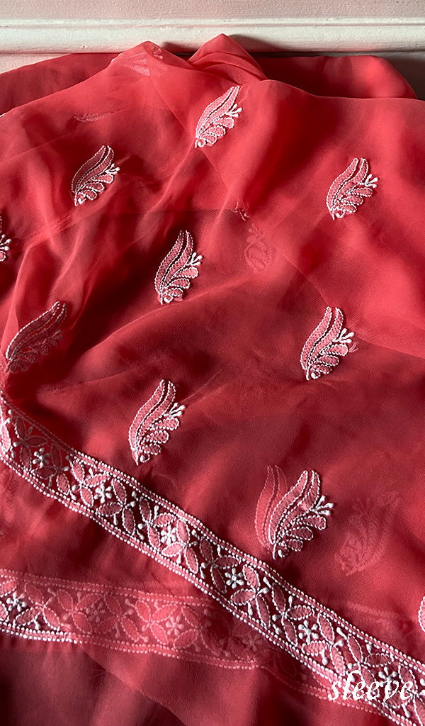 Women's Lucknowi Handcrafted Faux-Georgette Unstitched Chikankari Suit Material - HONC0348786
