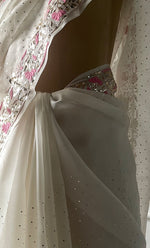 Load image into Gallery viewer, Women&#39;s Lucknowi Handcrafted Pure Organza Silk Chikankari Saree - HONC0329246
