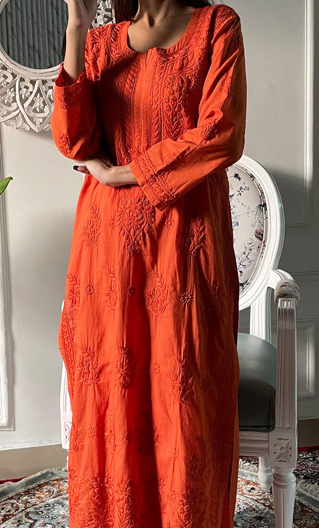 Women's Lakhnavi Handcrafted Chanderi Silk Chikankari Top And Pant Set - HONC0320557