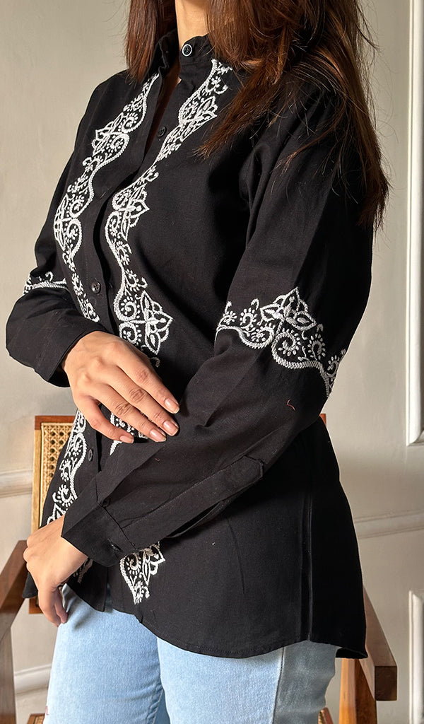 Women's Lucknowi Handcrafted Slub Cotton Chikankari Top - HONC0299183
