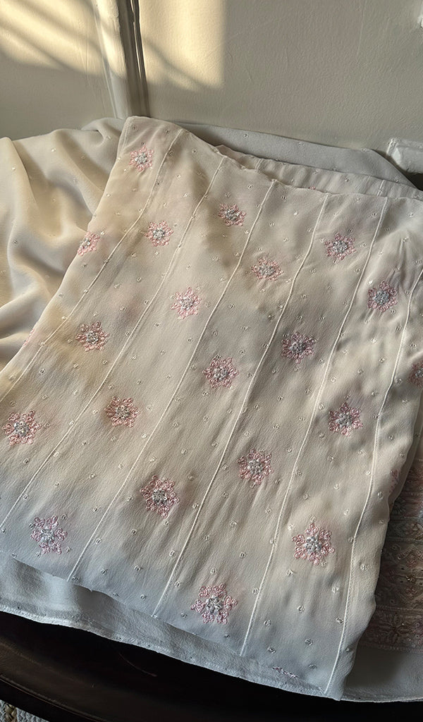 Women's Lakhnavi Handcrafted Pure Silk Georgette Chikankari Anarkali   and Dupatta set - HONC0269087