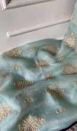 Load image into Gallery viewer, Mayuri Women's Lakhnavi Handcrafted Pure Organza Silk Chikankari Unstitched Full Suit Material - HONC0351132
