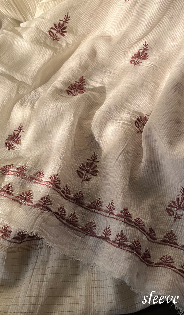 Women's Lakhnavi Handcrafted Maheshwari Mul Chanderi Unstitched Kurta And Dupatta Set - HONC0271873