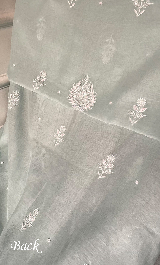 Women's Lakhnavi Handcrafted Unstitchd Mul Chanderi Kurta And Dupatta Set - HONC0329031