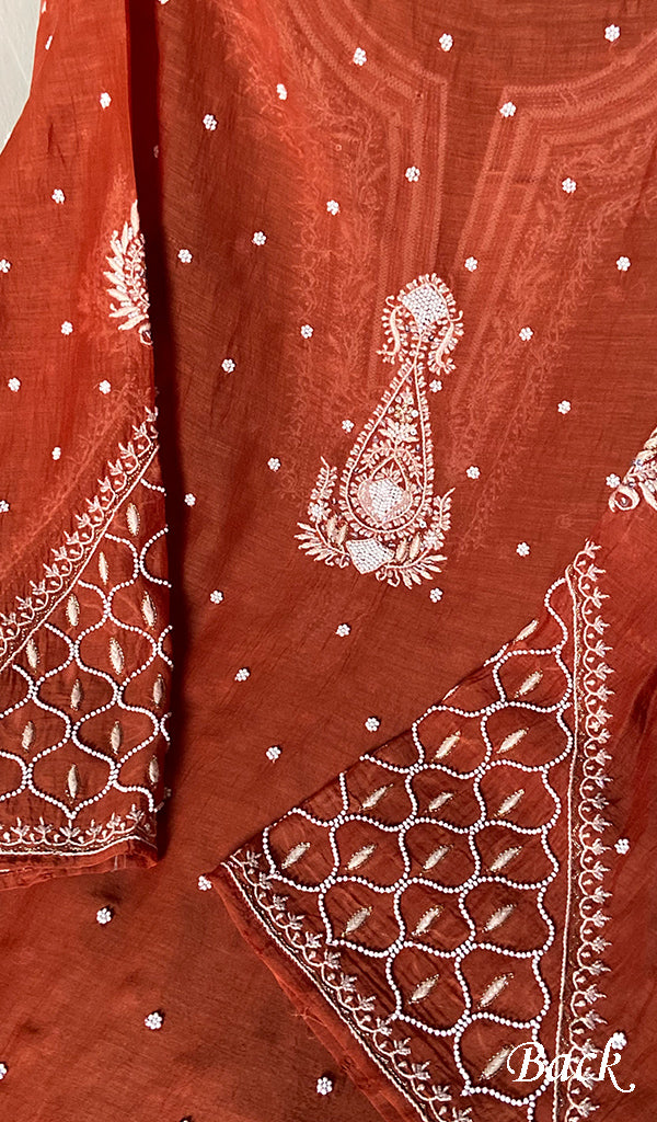 Women's Lakhnavi Handcrafted Mul Chanderi Semi- stitched Kurta And Dupatta Set- HONC0328241