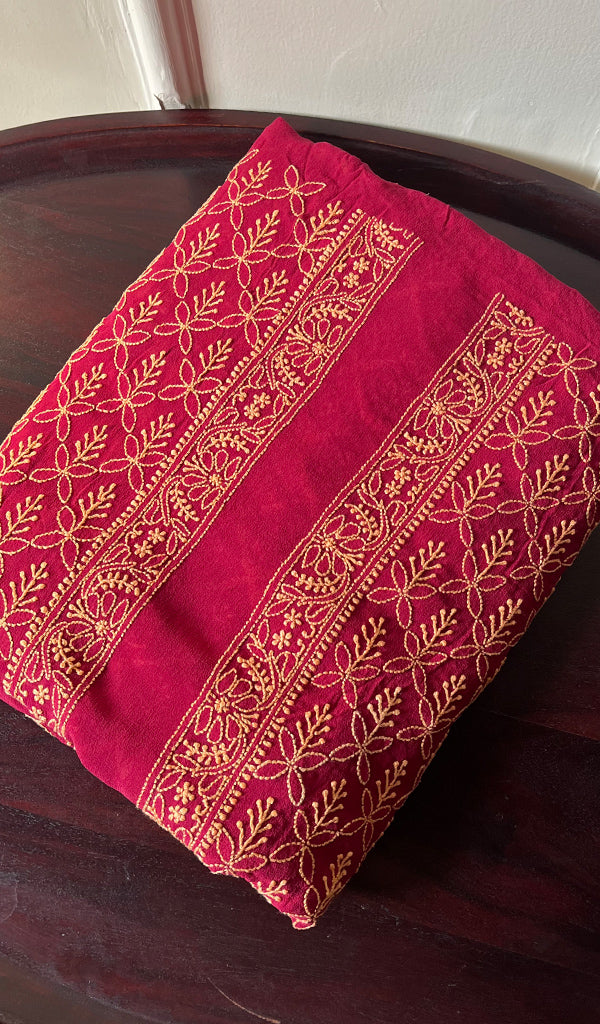 Lucknowi Handcrafted Pure Silk Georgette Chikankari Unstitched Men's Kurta Fabric - HONC0172044
