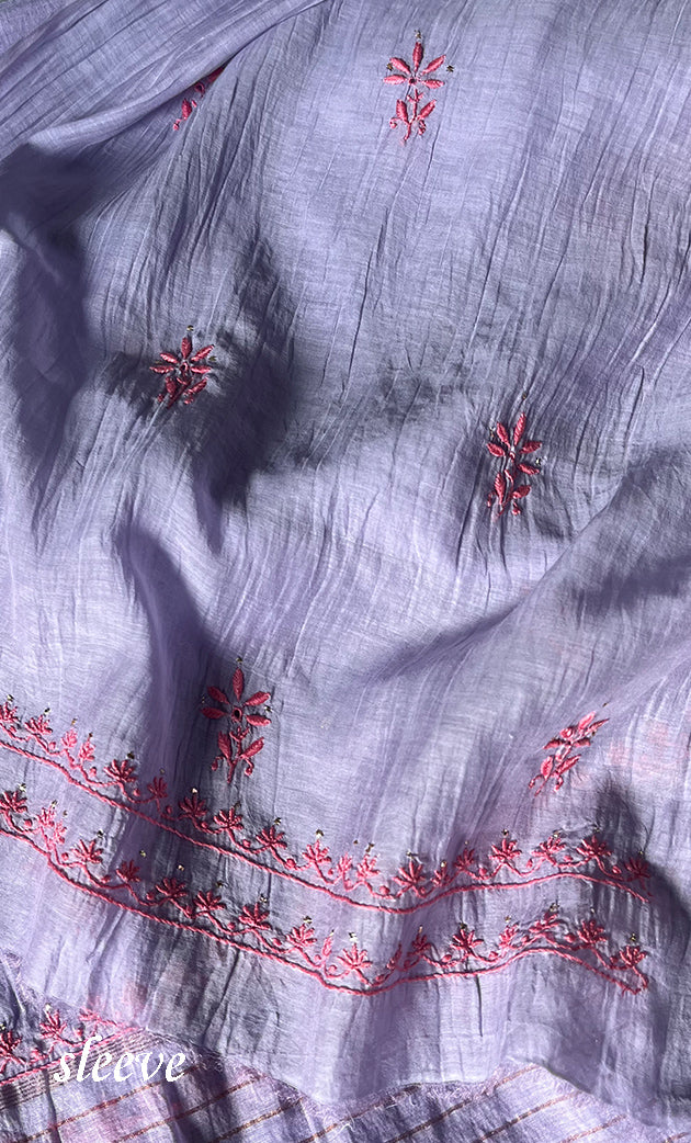Women's Lakhnavi Handcrafted Mul Chanderi Unstitched Kurta And Dupatta Set- HONC0280892