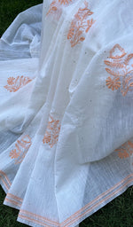 Load image into Gallery viewer, Women&#39;s Lakhnavi Handcrafted Chanderi silk Chikankari Saree - HONC0201160
