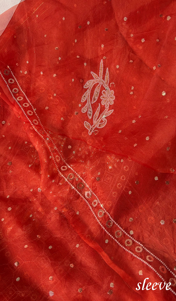 Women's Lakhnavi Handcrafted Pure Organza Chikankari Unstitched Kurta And Dupatta Set- HONC0341318