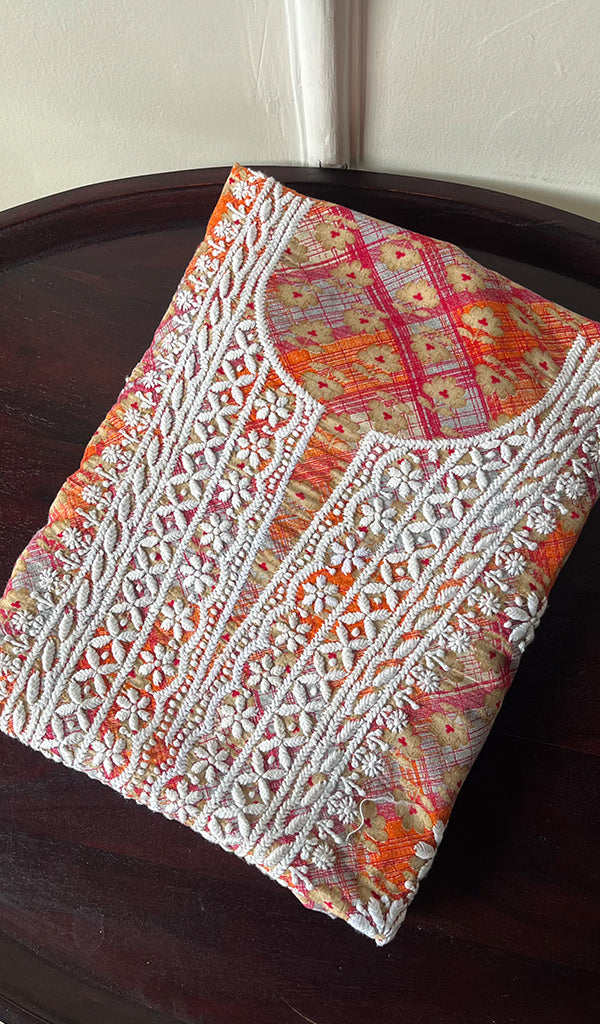 Women's Lakhnavi Handcrafted Cotton Chikankari Unstitched Kurti Fabric - HONC0284376