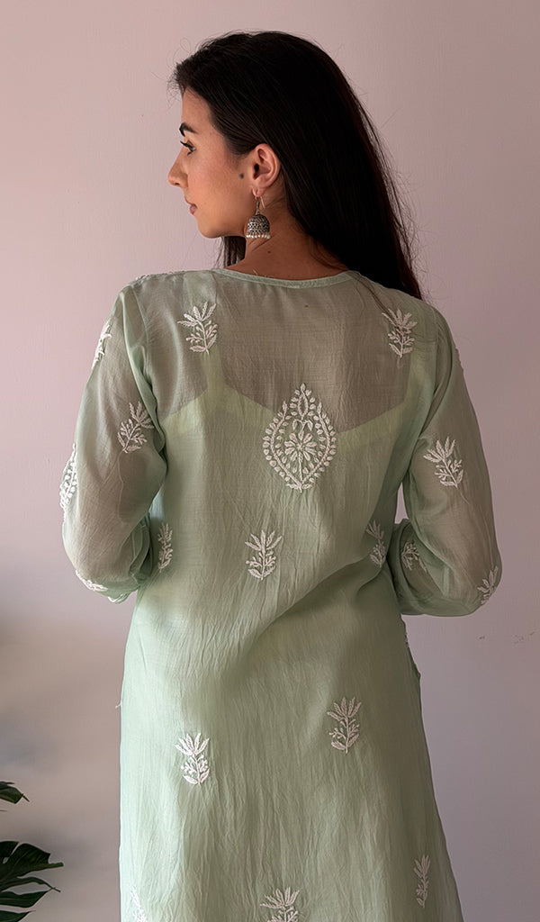 Jiya Women's Lakhnavi Handcrafted Muslin Chikankari Kurti - HONC0367882