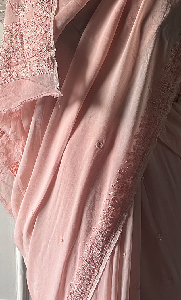 Women's Lakhnavi Handcrafted Viscose Georgette Chikankari Saree - HONC0329021