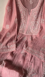 Load image into Gallery viewer, Lakhnavi Handcrafted Mul Chanderi Chikankari Semi - Stitched Kurta Dupatta Set - HONC0199130
