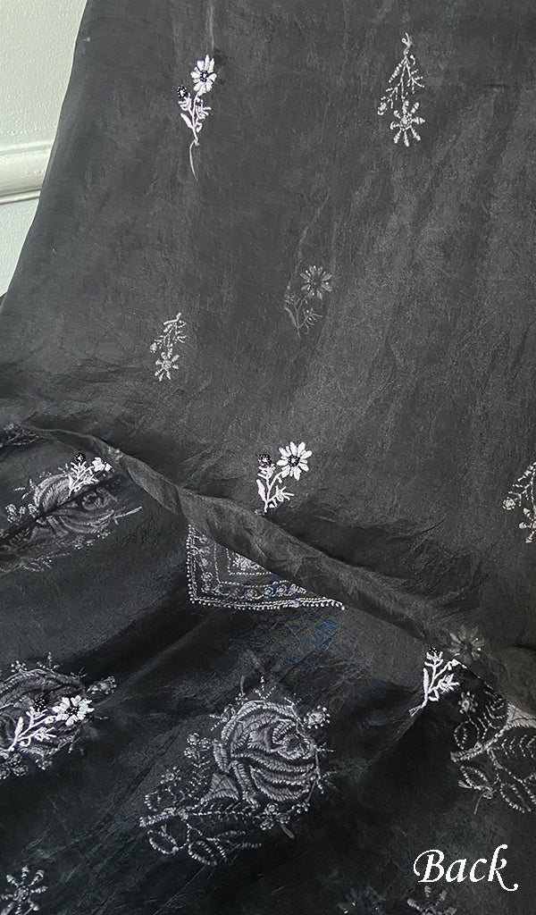 Women's Lakhnavi Handcrafted Pure Organza Chikankari Unstitched Kurta And Dupatta Set- HONC0329215