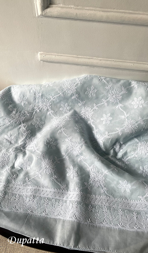 Women's Lakhnavi Handcrafted Cotton Unstitched Chikankari Full Suit Material - HONC0322458