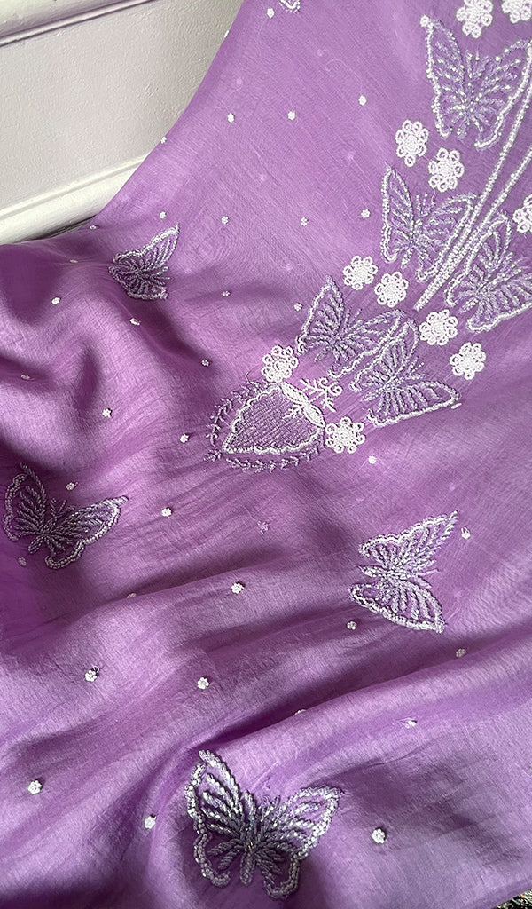 Women's Lakhnavi Handcrafted Unstitchd Mul Chanderi Kurta And Dupatta Set - HONC0330025