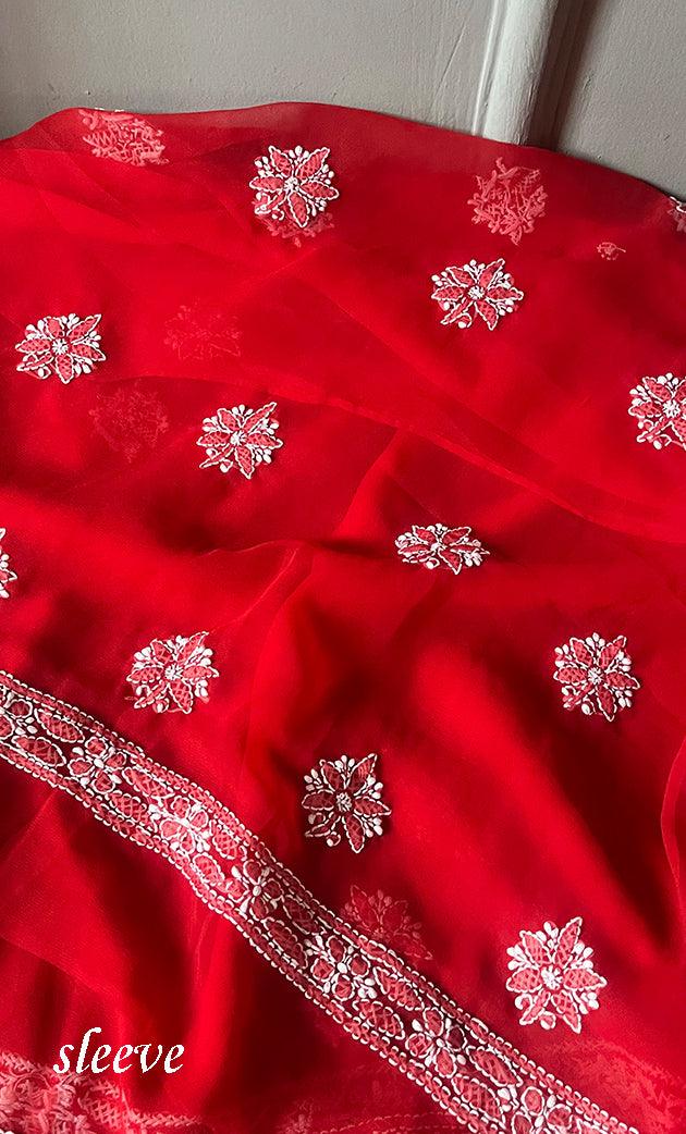 Women's Lakhnavi Handcrafted Unstitched Faux-Georgette Chikankari Suit Material - HONC0311924