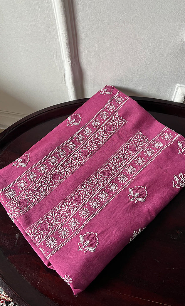 Lucknowi Handcrafted Chanderi Silk Chikankari Unstitched Unisex Kurta Fabric - HONC0255342