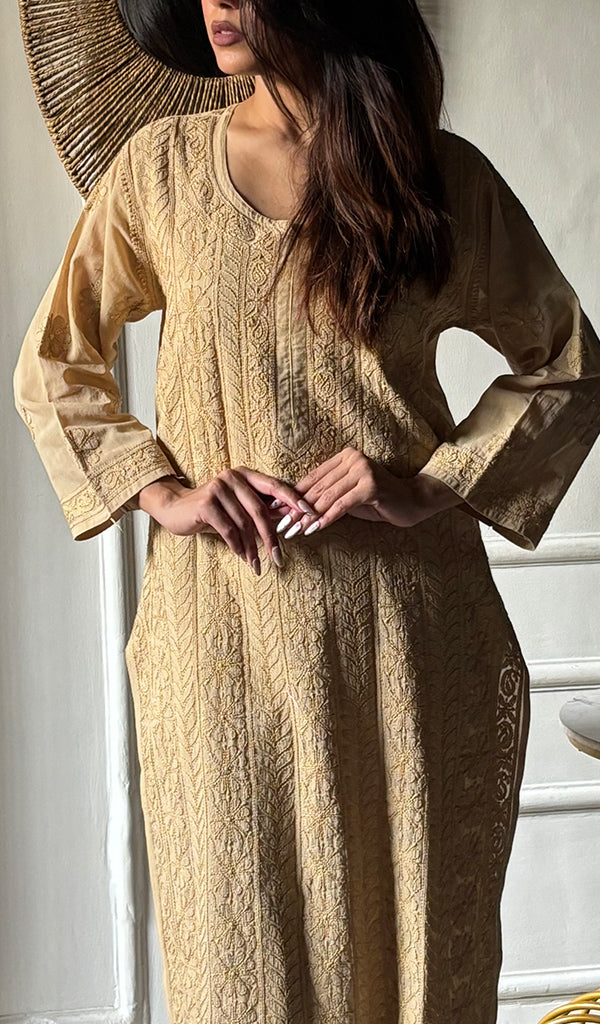 Women's Lakhnavi Handcrafted Cotton Chikankari Kurti - HONC0337450