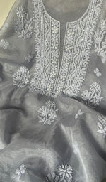 将图像加载到图库查看器中， Women&#39;s Lakhnavi Handcrafted Organza Chikankari Unstitched Full Suit Material - HONC0250851
