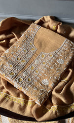 将图像加载到图库查看器中， Women&#39;s Lakhnavi Handcrafted Munga Silk Chikankari Unstitched Kurta And Dupatta Set- HONC0276215
