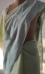 Load image into Gallery viewer, Women&#39;s Lakhnavi Handcrafted Viscose Georgette Chikankari Saree - HONC0271074
