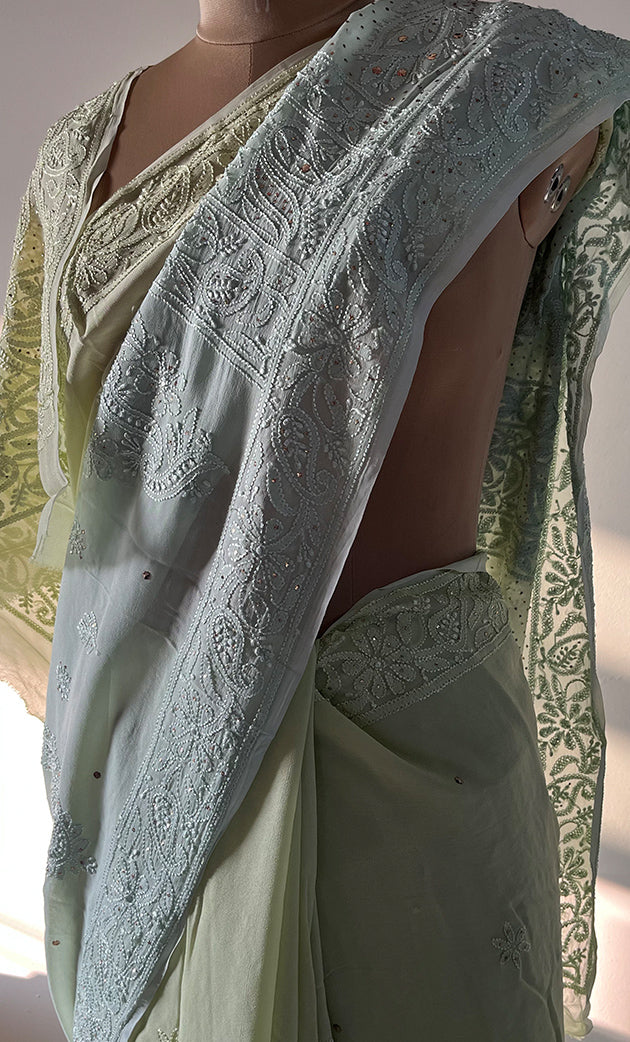 Women's Lakhnavi Handcrafted Viscose Georgette Chikankari Saree - HONC0271074