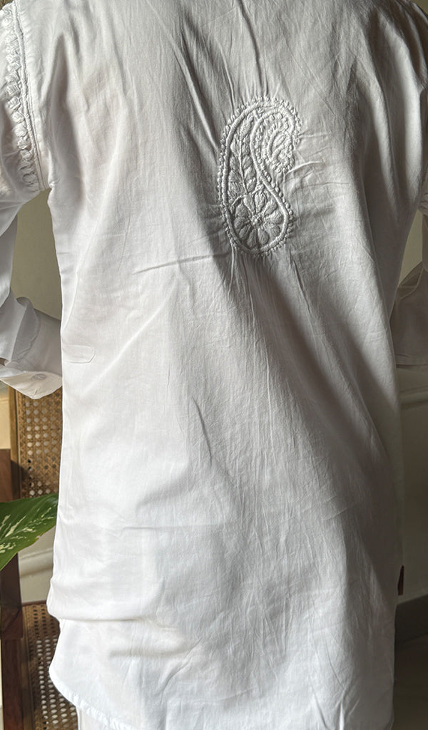 Women's Lakhnavi Handcrafted Cotton Chikankari Kurta And Pant Set - HONC0295962