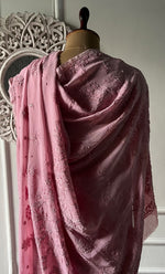 将图像加载到图库查看器中， Women's Lakhnavi Handcrafted Viscose Georgette Chikankari Saree - HONC0333856