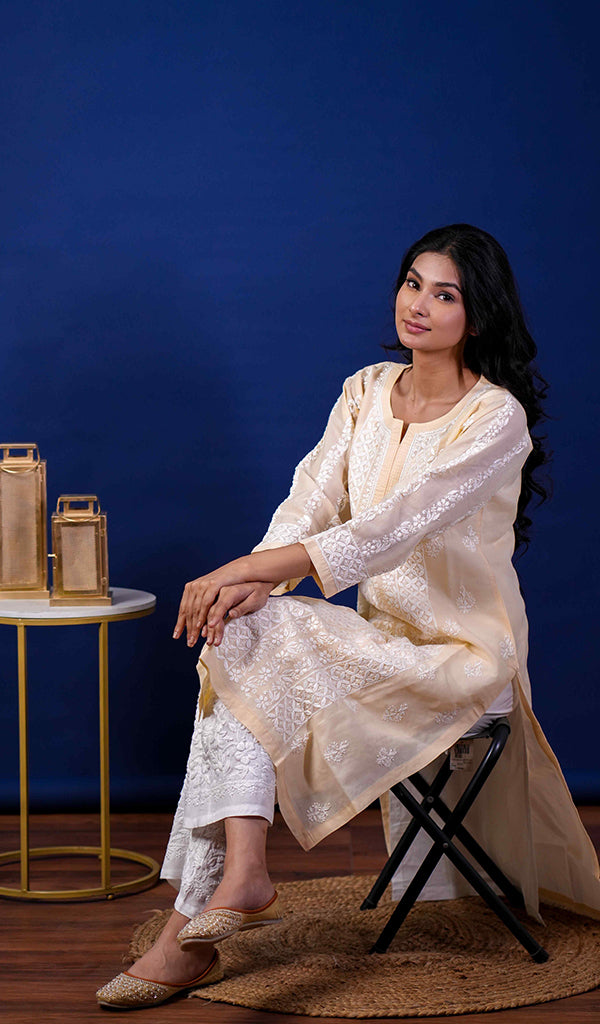 Jubina Women's Lucknowi Handcrafted Cotton Chikankari Kurti - HONC0164307