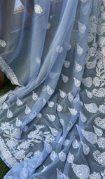 Load image into Gallery viewer, Women&#39;s Lakhnavi Handcrafted Faux-Georgette Chikankari Saree - HONC0188842
