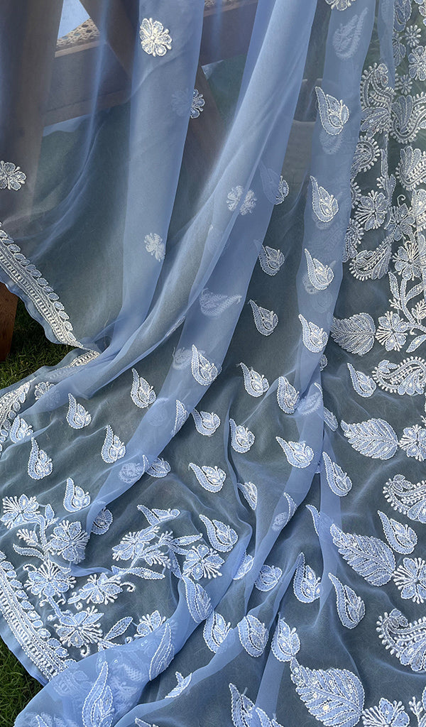 Women's Lakhnavi Handcrafted Faux-Georgette Chikankari Saree - HONC0188842