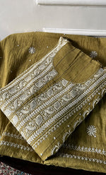 Load image into Gallery viewer, Women's Lucknowi Handcrafted Tissue Chanderi Semi - stitched  Chikankari Anarkali Full Set - HONC0322222