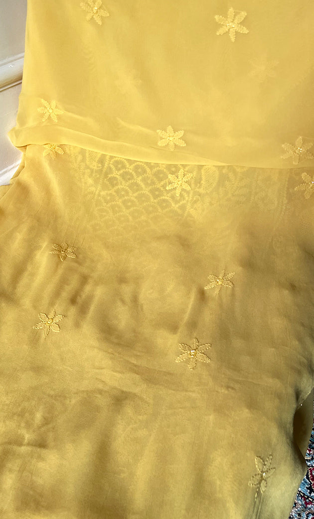 Women's Lakhnavi Handcrafted Viscose Georgette Chikankari Full Suit Material - HONC0299915