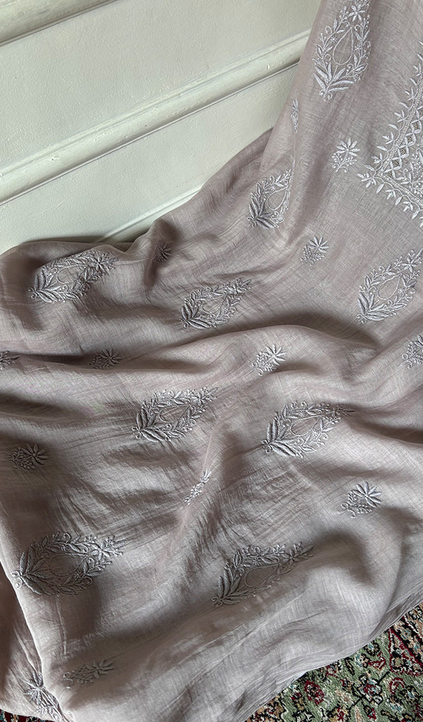 Women's Lakhnavi Handcrafted Mul Chanderi Unstitched Chikankari Full Suit Material - HONC0345041