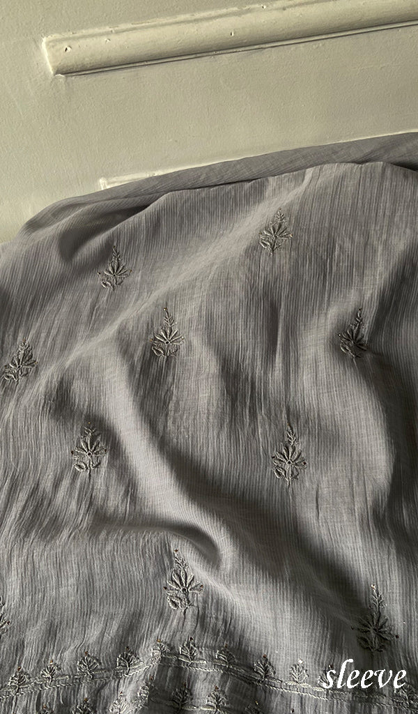 Women's Lakhnavi Handcrafted Maheshwari Mul Chanderi Unstitched Chikankari Full Suit Material - HONC0276232