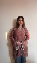 Brown Pure Mul Chanderi Chikankari Stitched Short Kurti