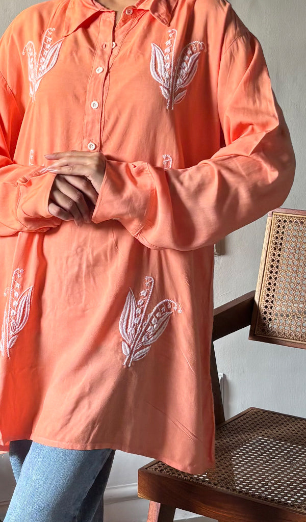 Lakhnavi 手工制作的 Chikankari 棉质上衣 - HONC0111291