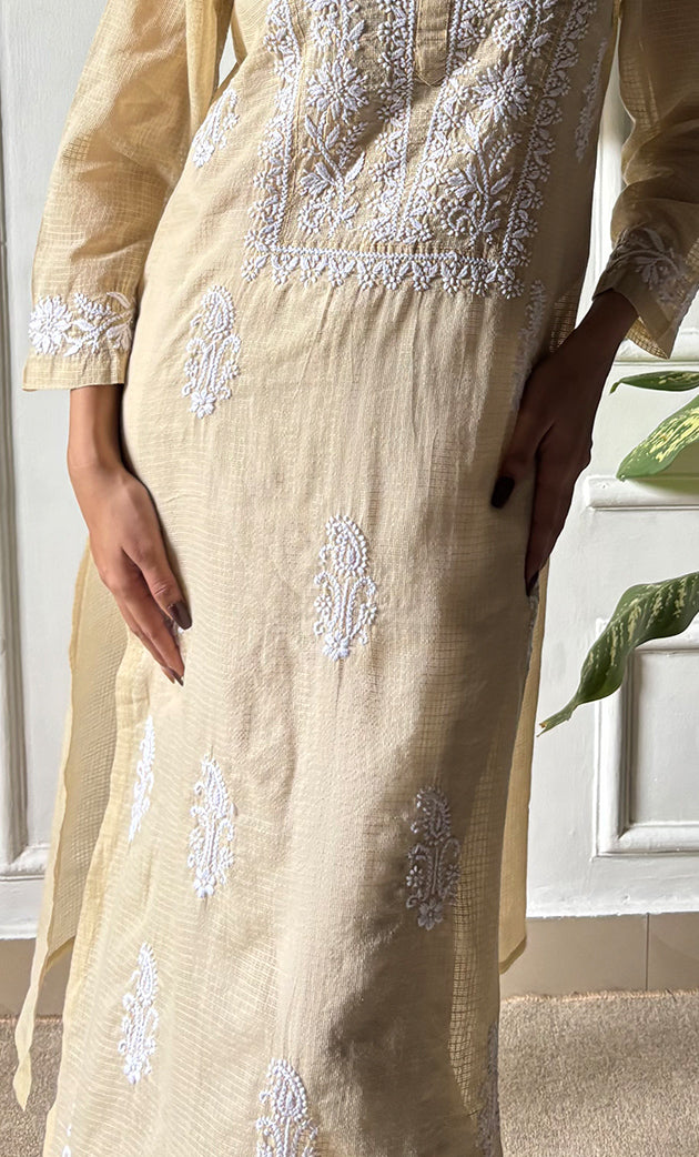 Women's Lakhnavi Handcrafted Kota Cotton Chikankari Kurti - HONC0306026