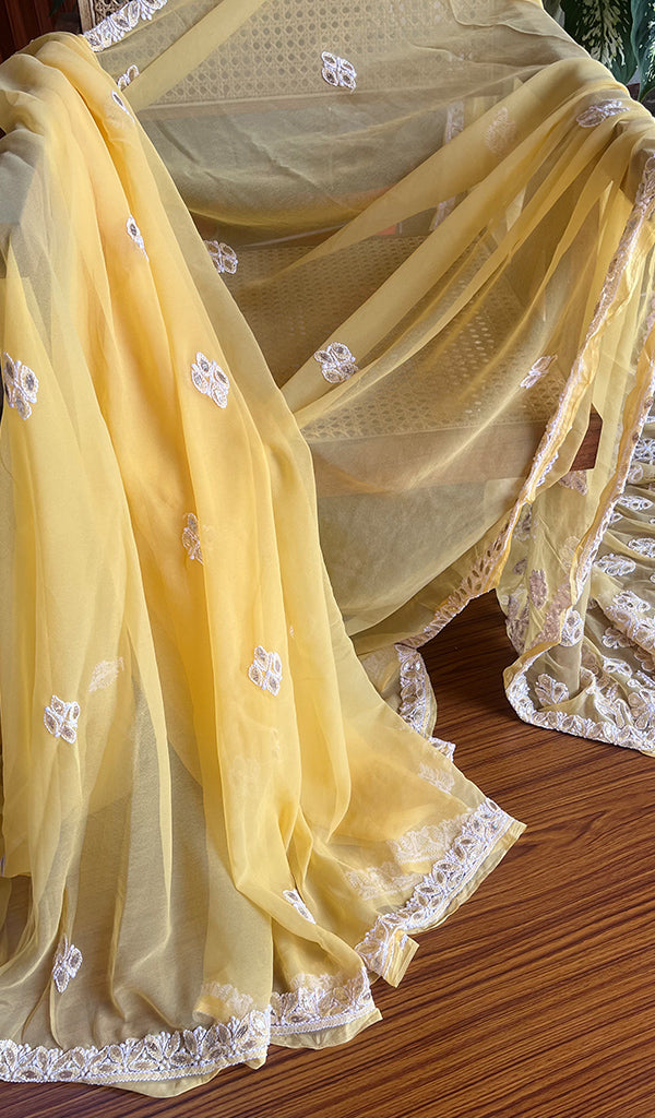 Women's Lakhnavi Handcrafted Faux-Georgette Chikankari Saree - HONC0188856