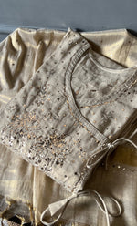 Load image into Gallery viewer, Women&#39;s Lucknowi Handcrafted Tissue Chanderi Chikankari Semi - Stitched Angrakha Dupatta Set- HONC0269236
